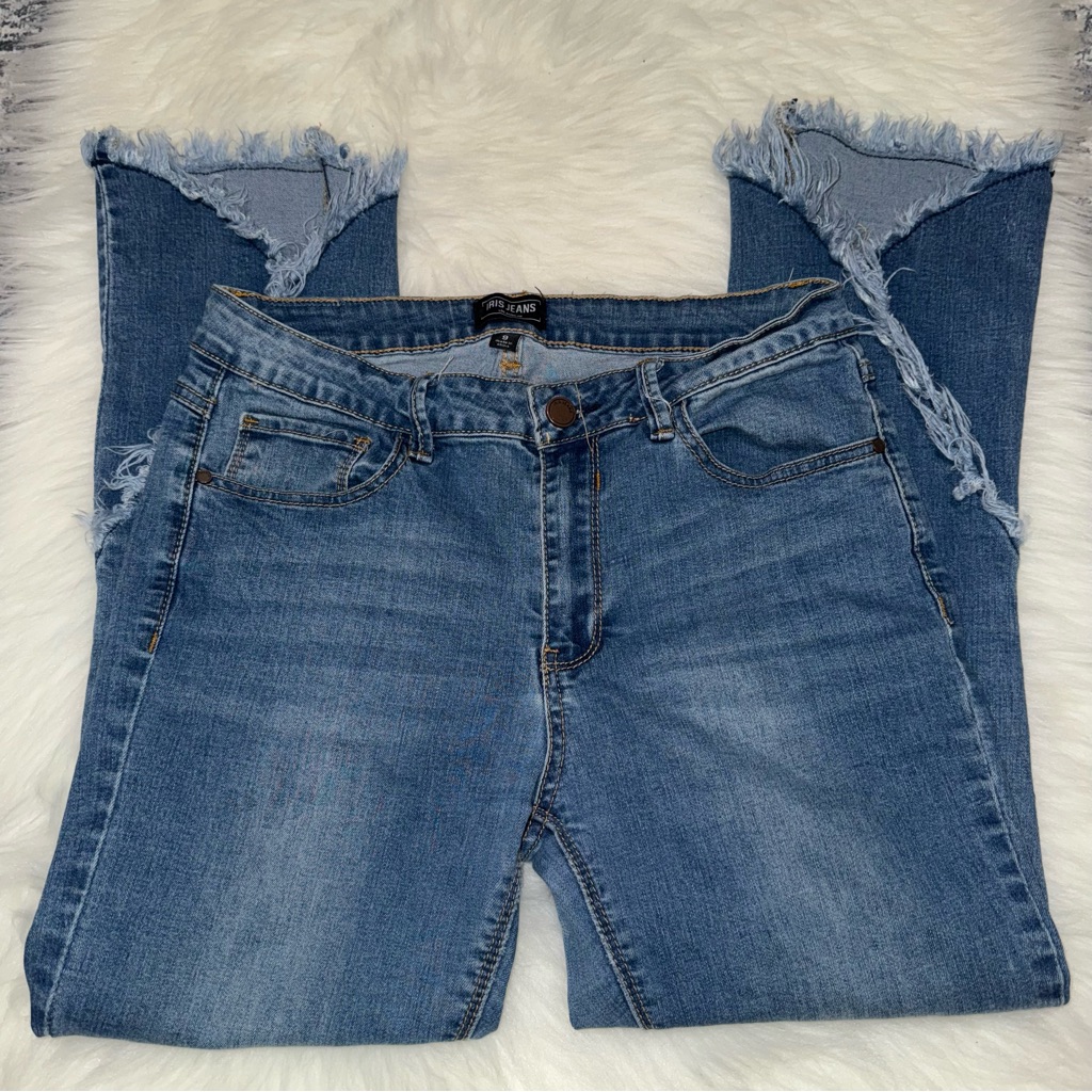 Designer Iris Frayed Hem Women's Blue Jeans